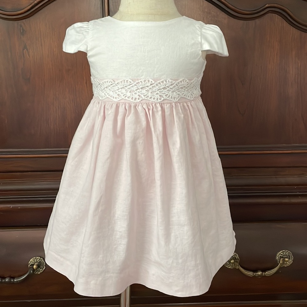 EDGEHILL COLLECTION Pink Linen Dress and Bloomers Size 18M Lace Easter Portrait